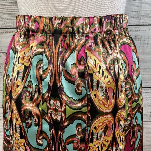 Lane Bryant Skirt sz 14 Pink Green Paisley Satin Knee A Line Modest Boho Wedding - Picture 2 of 7